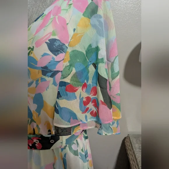 ZESICA Women's 2026 Summer Floral V Neck Midi Dress Boho Short Sleeve High Waist - Picture 5 of 6